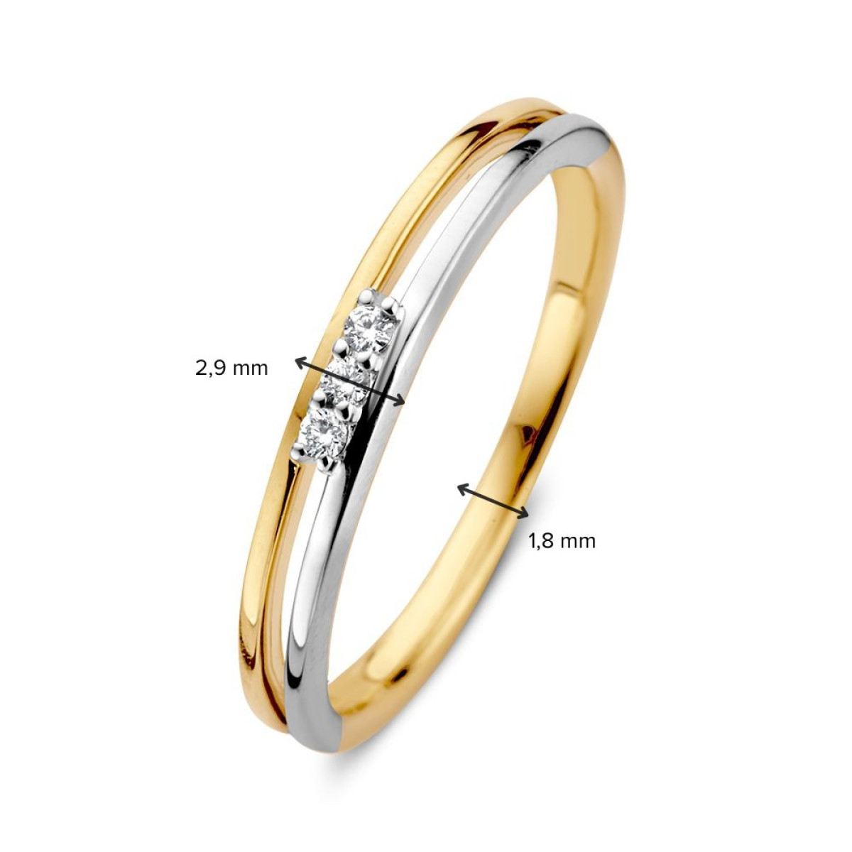 Diamanten ring 0.04 crt met 14-karaat gouden en witgouden band