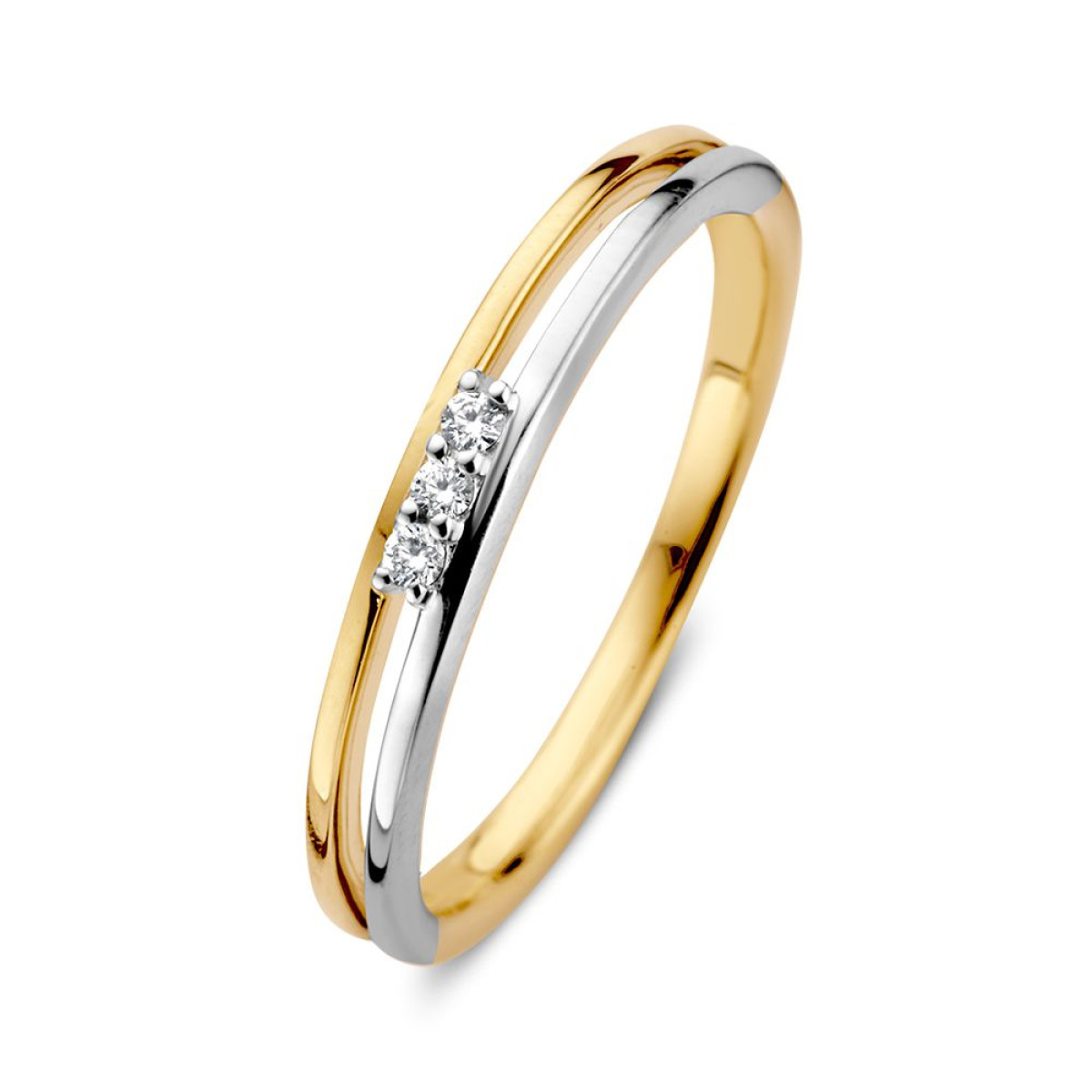 Diamanten ring 0.04 crt met 14-karaat gouden en witgouden band