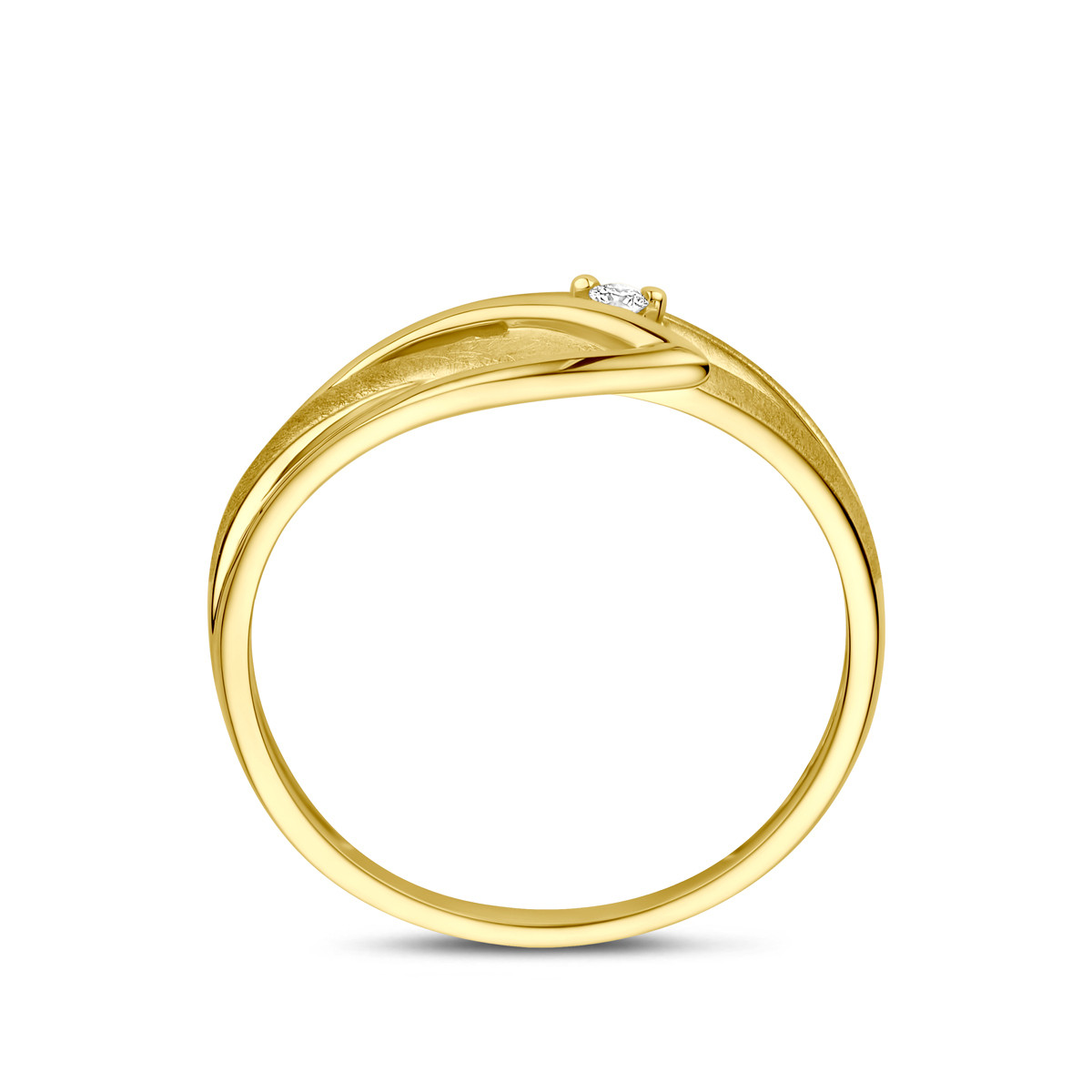 14-karaat gouden ring met diamanten 0.02 crt abstracte bladvorm 7 mm breed