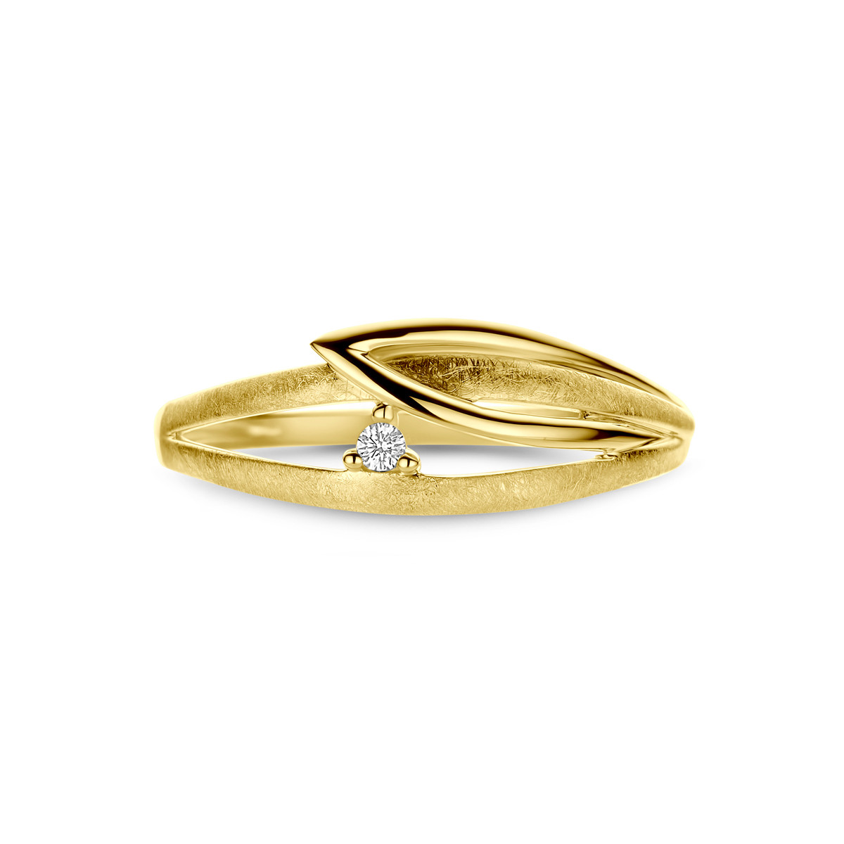 14-karaat gouden ring met diamanten 0.02 crt abstracte bladvorm 7 mm breed