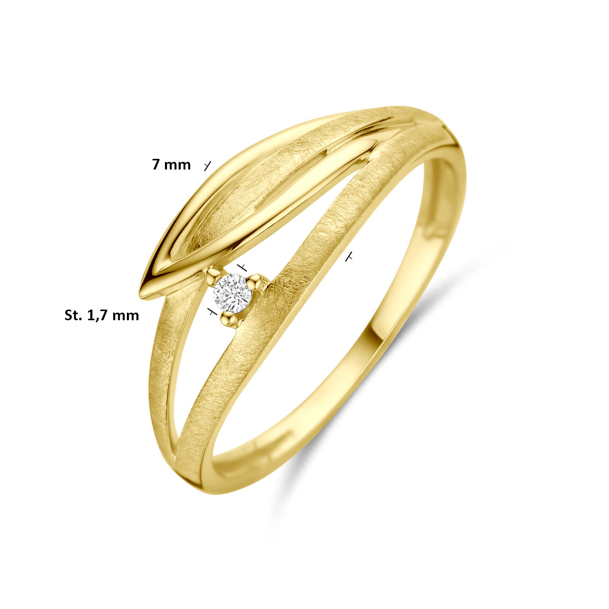 14-karaat gouden ring met diamanten 0.02 crt abstracte bladvorm 7 mm breed