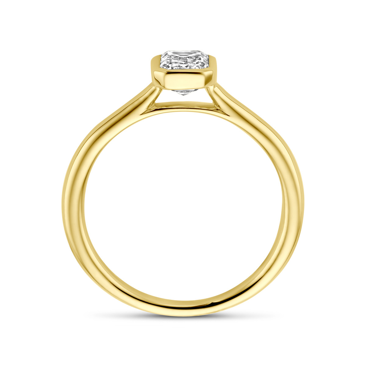 14-karaat gouden ring met rechthoekige lab grown diamant 1 crt 7.5 mm breed