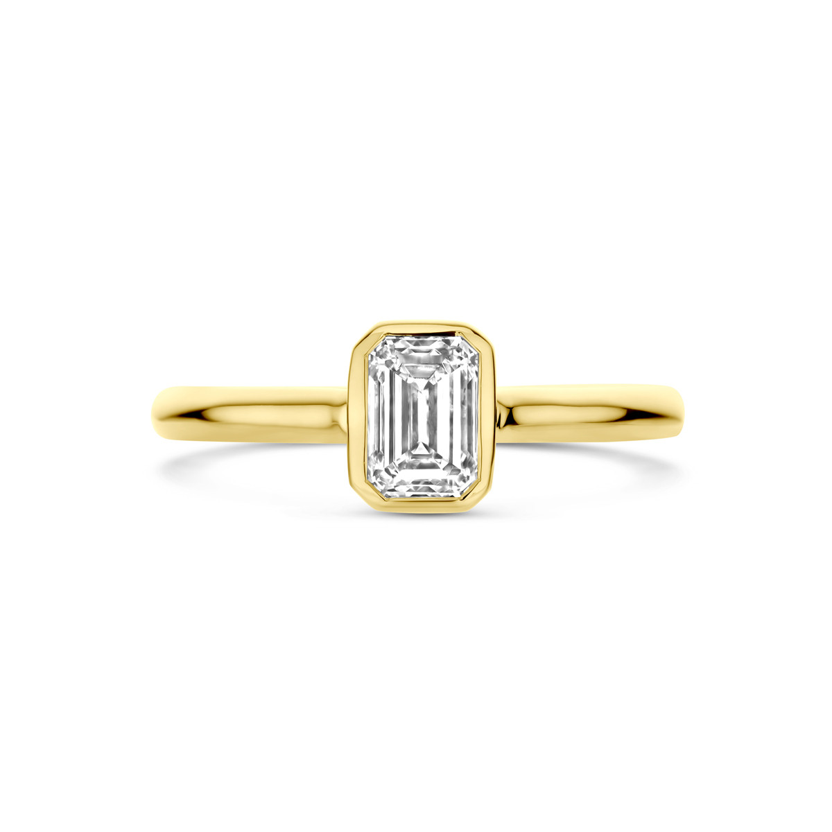 14-karaat gouden ring met rechthoekige lab grown diamant 1 crt 7.5 mm breed