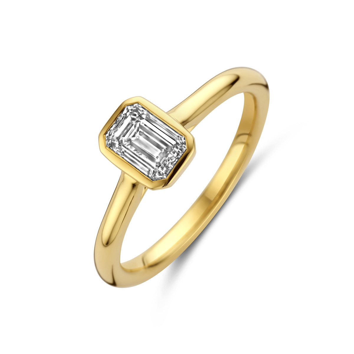 14-karaat gouden ring met rechthoekige lab grown diamant 1 crt 7.5 mm breed