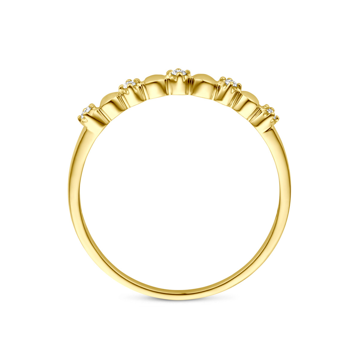 14-karaat glanzende gouden bolvormige diamanten ring 0.05 crt 2 mm breed