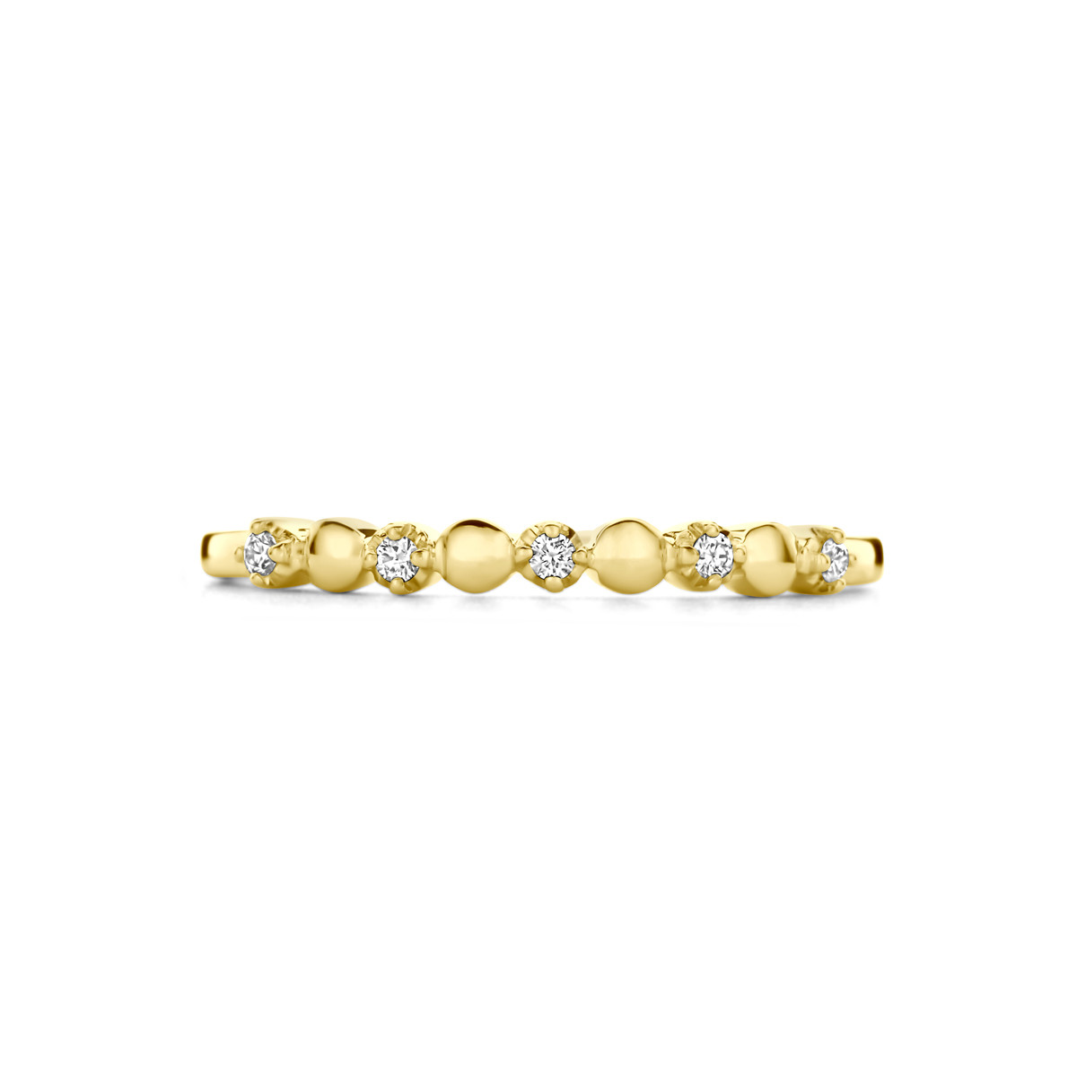 14-karaat glanzende gouden bolvormige diamanten ring 0.05 crt 2 mm breed