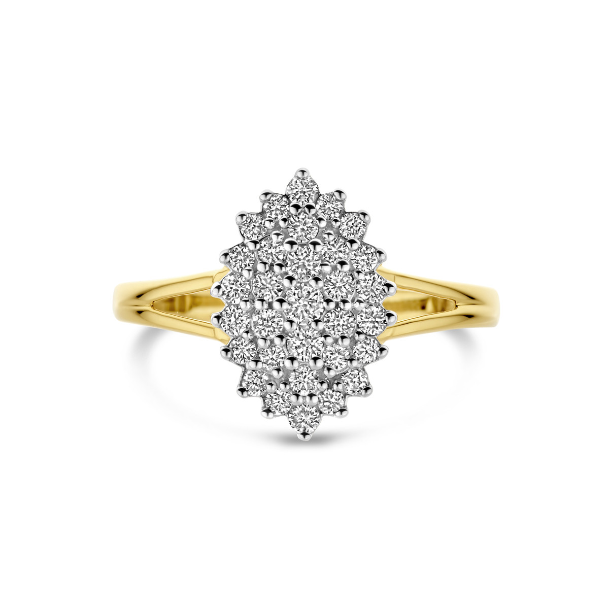 14-karaat glanzende gouden ring met pavé lab grown diamant 0.48 crt 14 mm breed