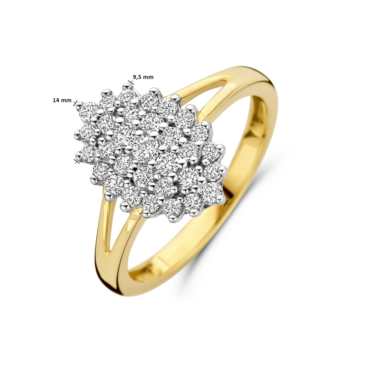 14-karaat glanzende gouden ring met pavé lab grown diamant 0.48 crt 14 mm breed