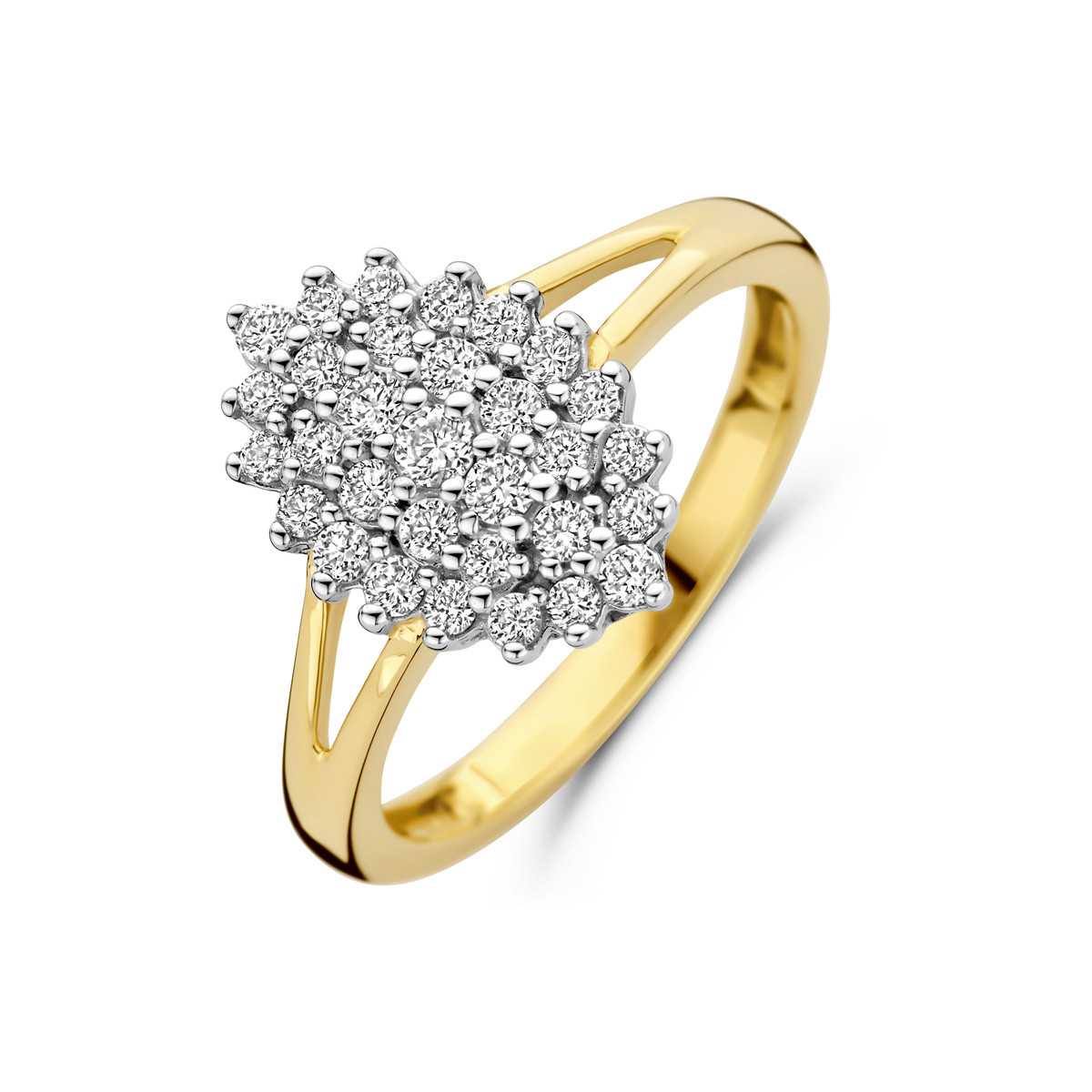 14-karaat glanzende gouden ring met pavé lab grown diamant 0.48 crt 14 mm breed