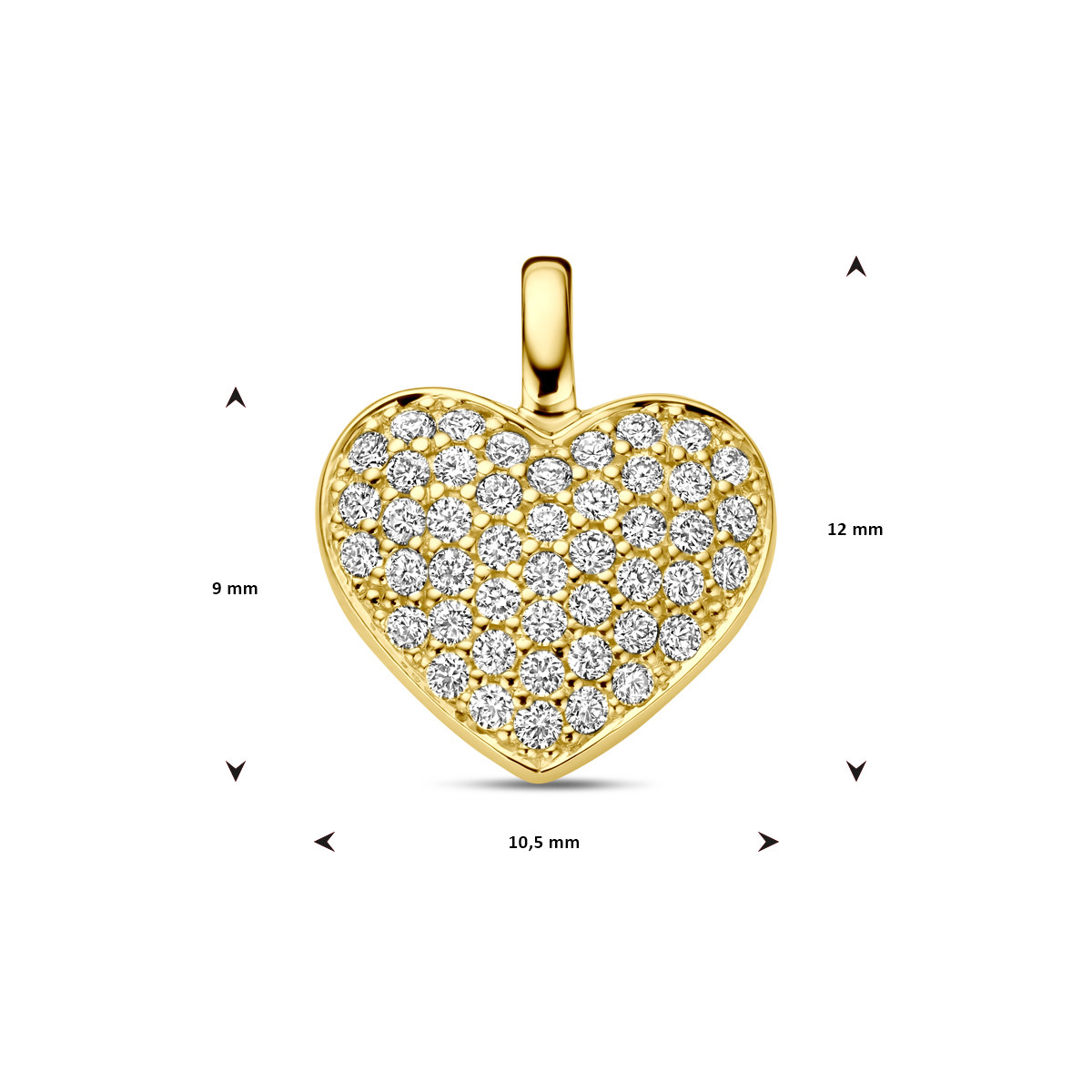 Dichte hartjes hanger met diamanten 14-karaat goud - 10.5 mm x 9 mm