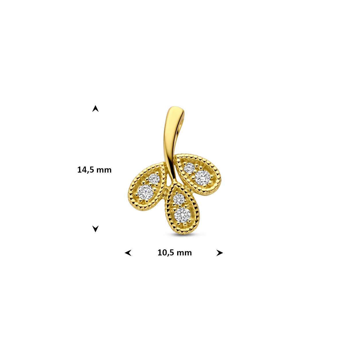 Druppel 14-karaat gouden hanger met diamanten 0.09 crt 10.5 mm breed - Hoogte 14.5 mm