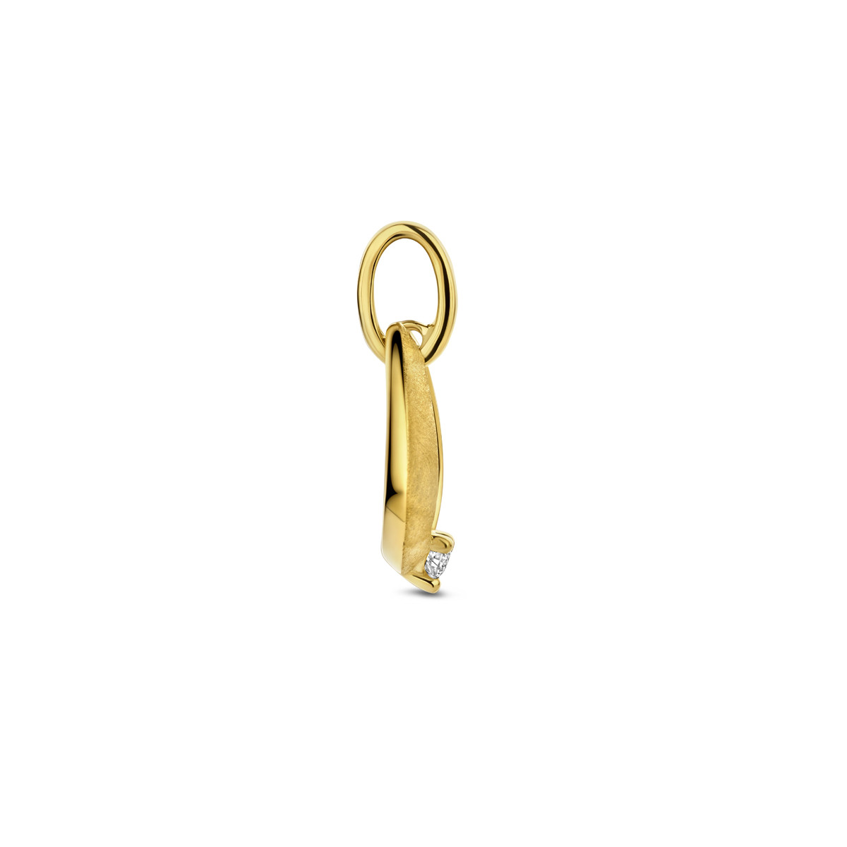 Druppel 14-karaat gouden hanger scratched met diamant 0.03 crt 8.5 mm breed - Hoogte 15.5 mm