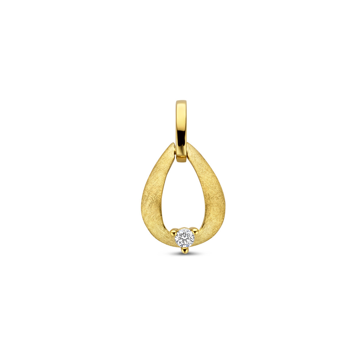 Druppel 14-karaat gouden hanger scratched met diamant 0.03 crt 8.5 mm breed - Hoogte 15.5 mm