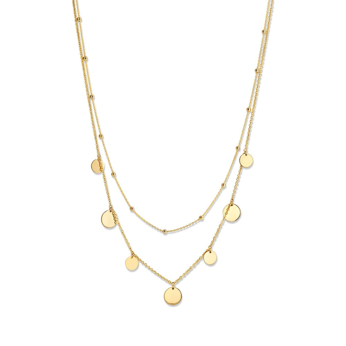 Dubbele gouden ketting met coins en bolletjes 43-45cm