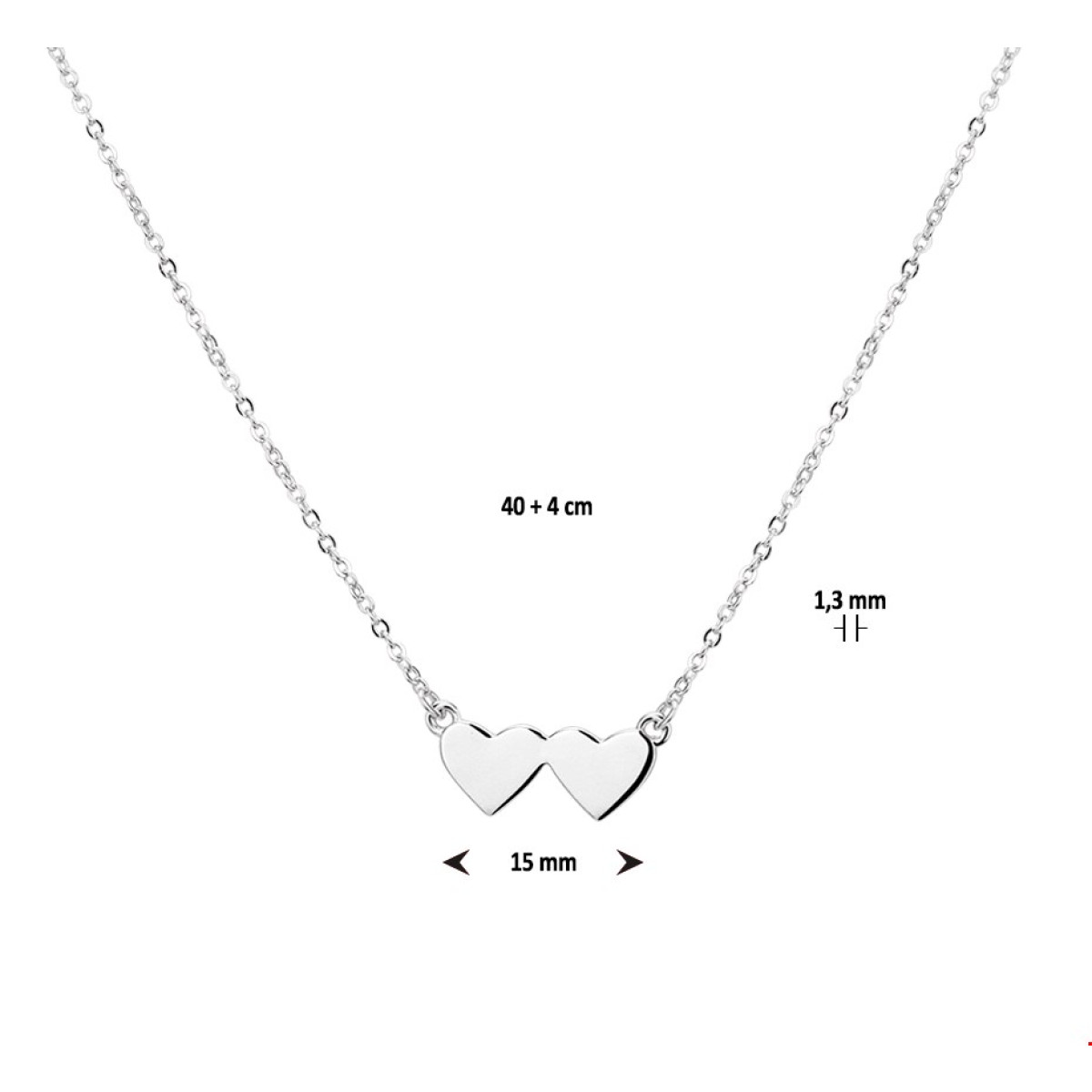 Dubbele hartjes ketting zilveren ankerschakel 1.3 mm