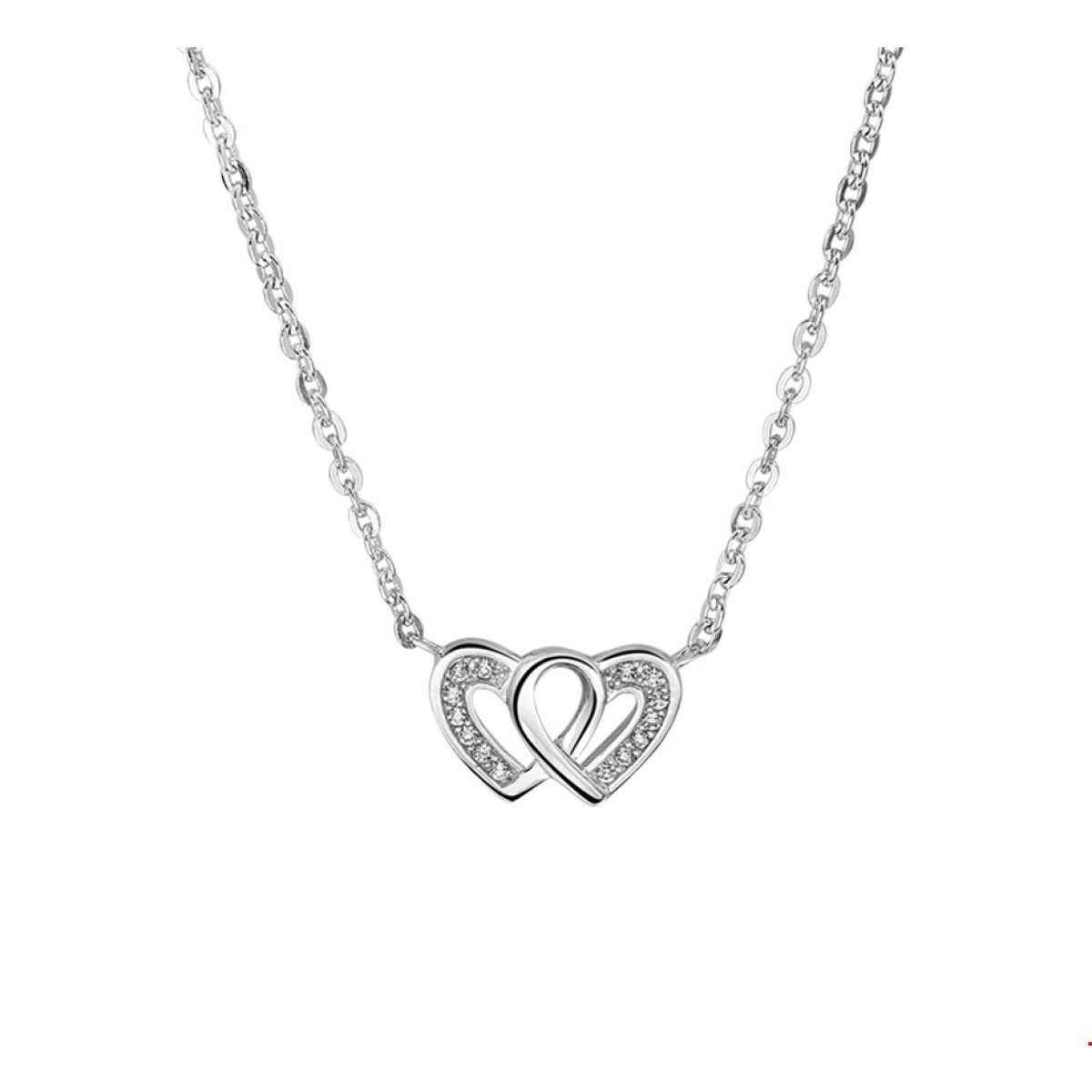 Dubbele hartjes ketting zirkonia rand ankerschakel 1.7 mm