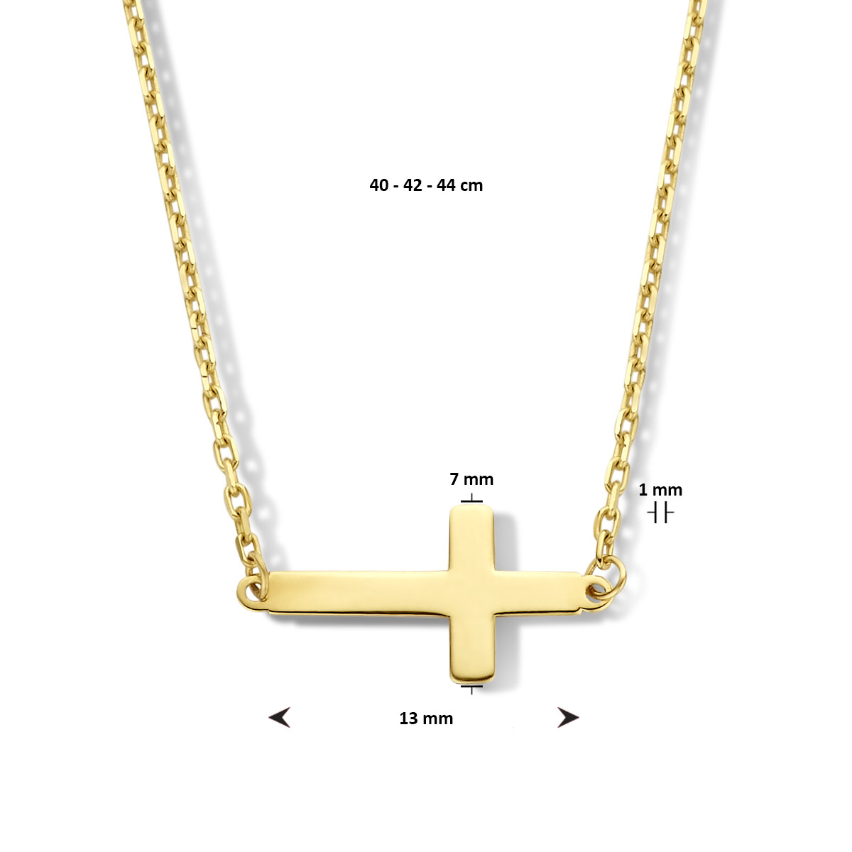 Echt gouden ankerketting met liggend kruis 14 krt - Lengte 40 - 42 - 44 cm