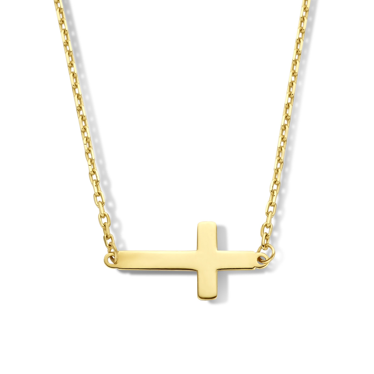 Echt gouden ankerketting met liggend kruis 14 krt - Lengte 40 - 42 - 44 cm