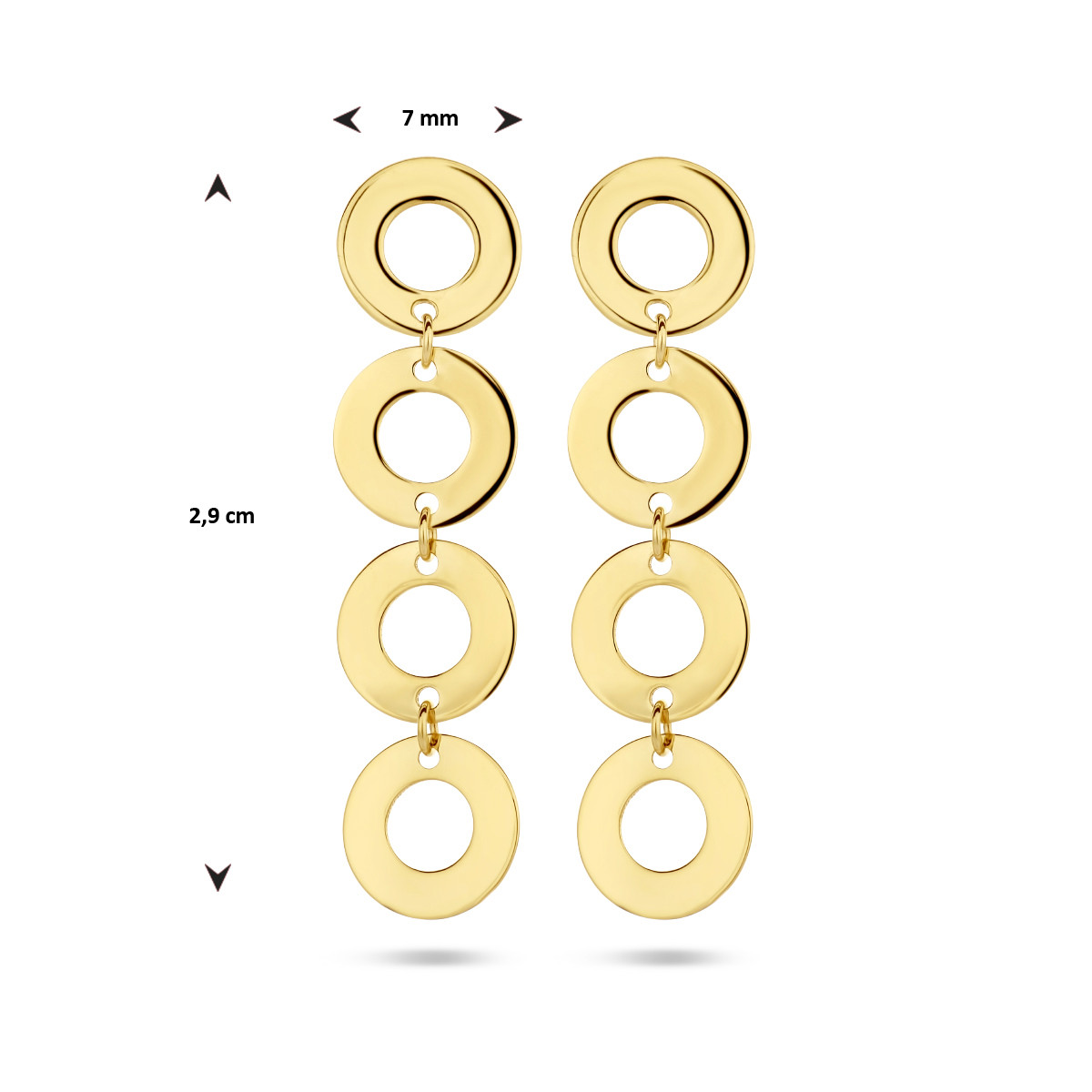 Echt gouden oorhangers met open rondjes - 29 x 7 mm