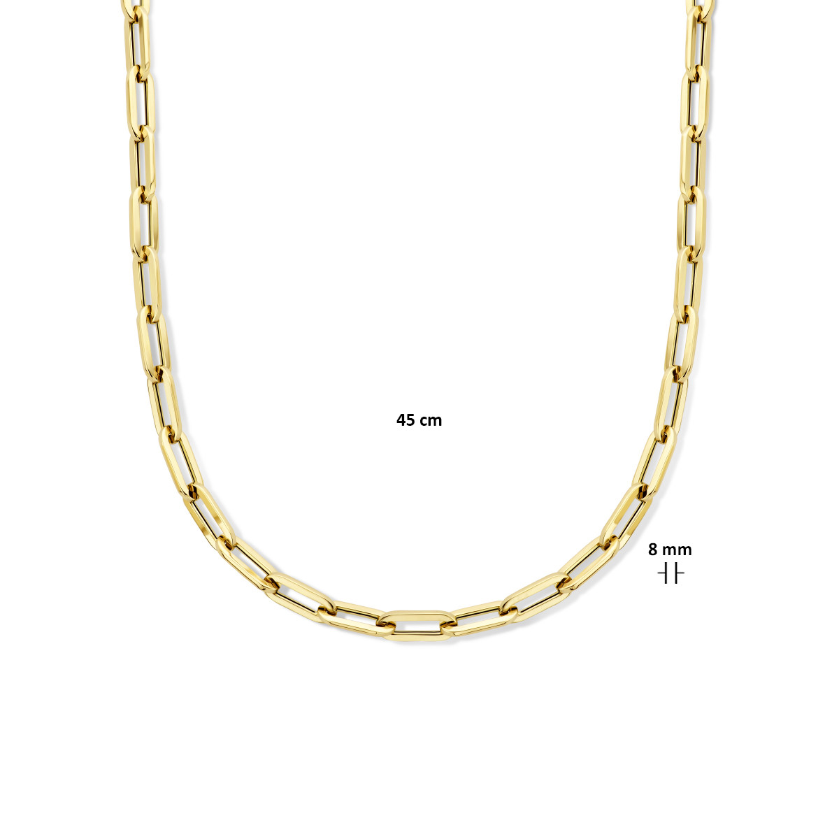 Echt gouden paperclip ketting vierkante buis 8 mm - Lengte 45 cm