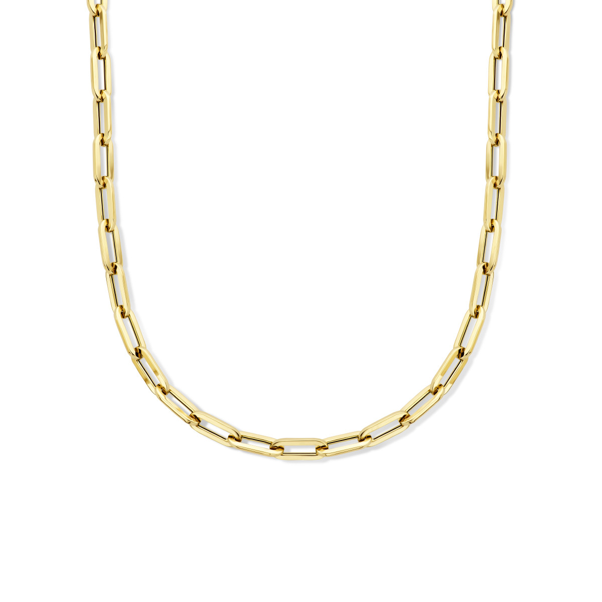 Echt gouden paperclip ketting vierkante buis 8 mm - Lengte 45 cm