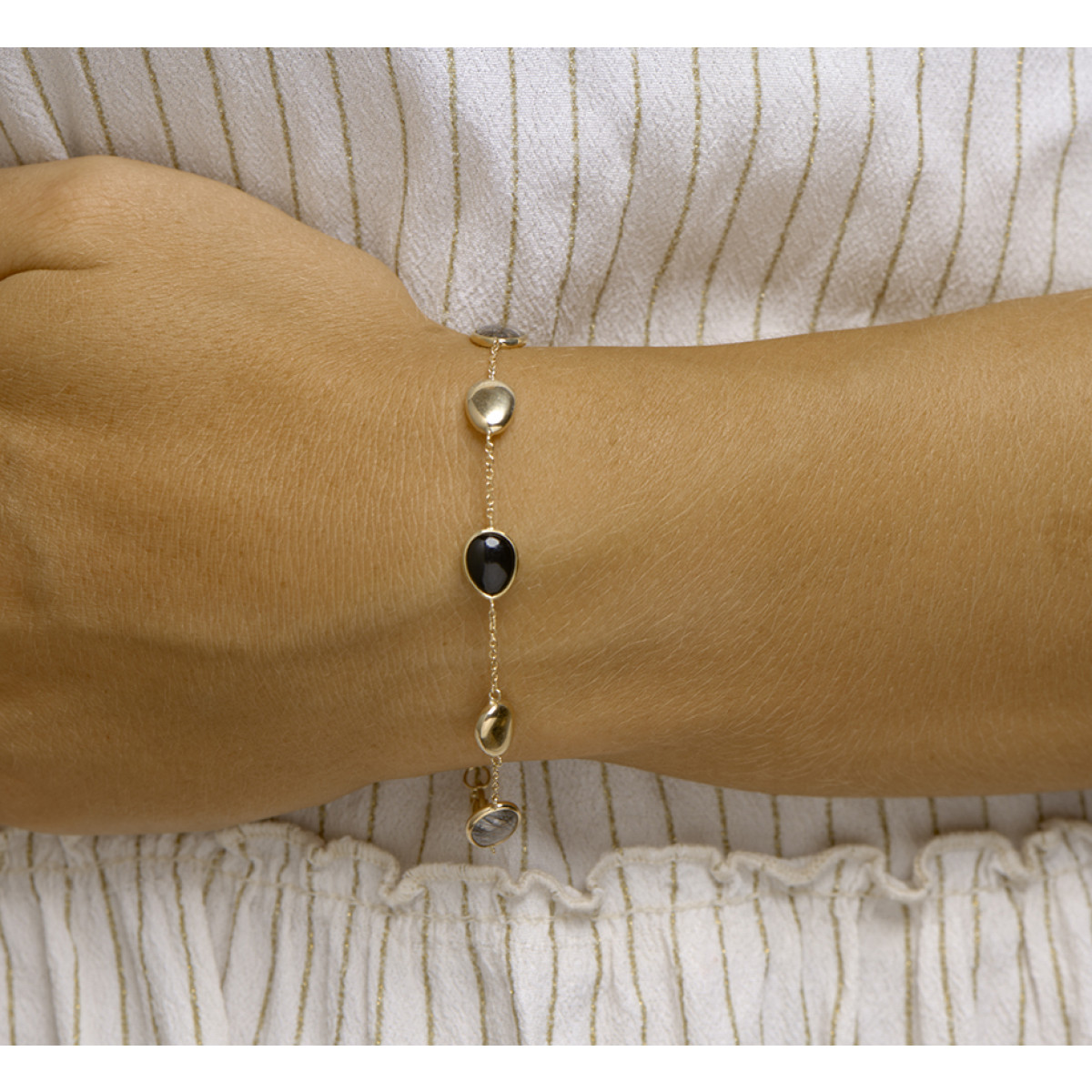Edelsteen armband zwart rutiel en onyx