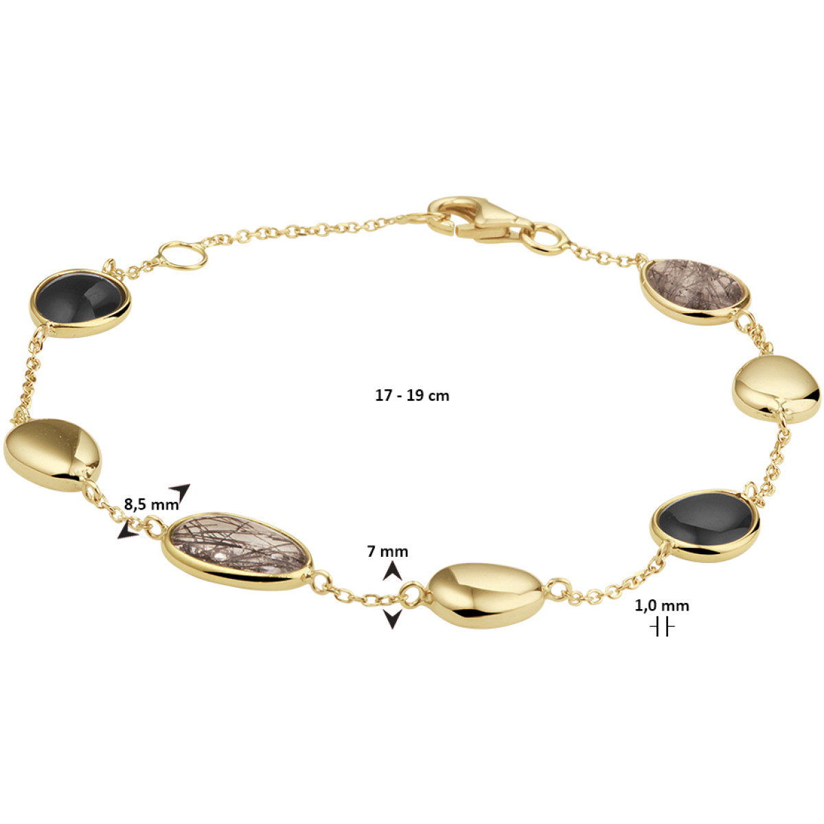 Edelsteen armband zwart rutiel en onyx