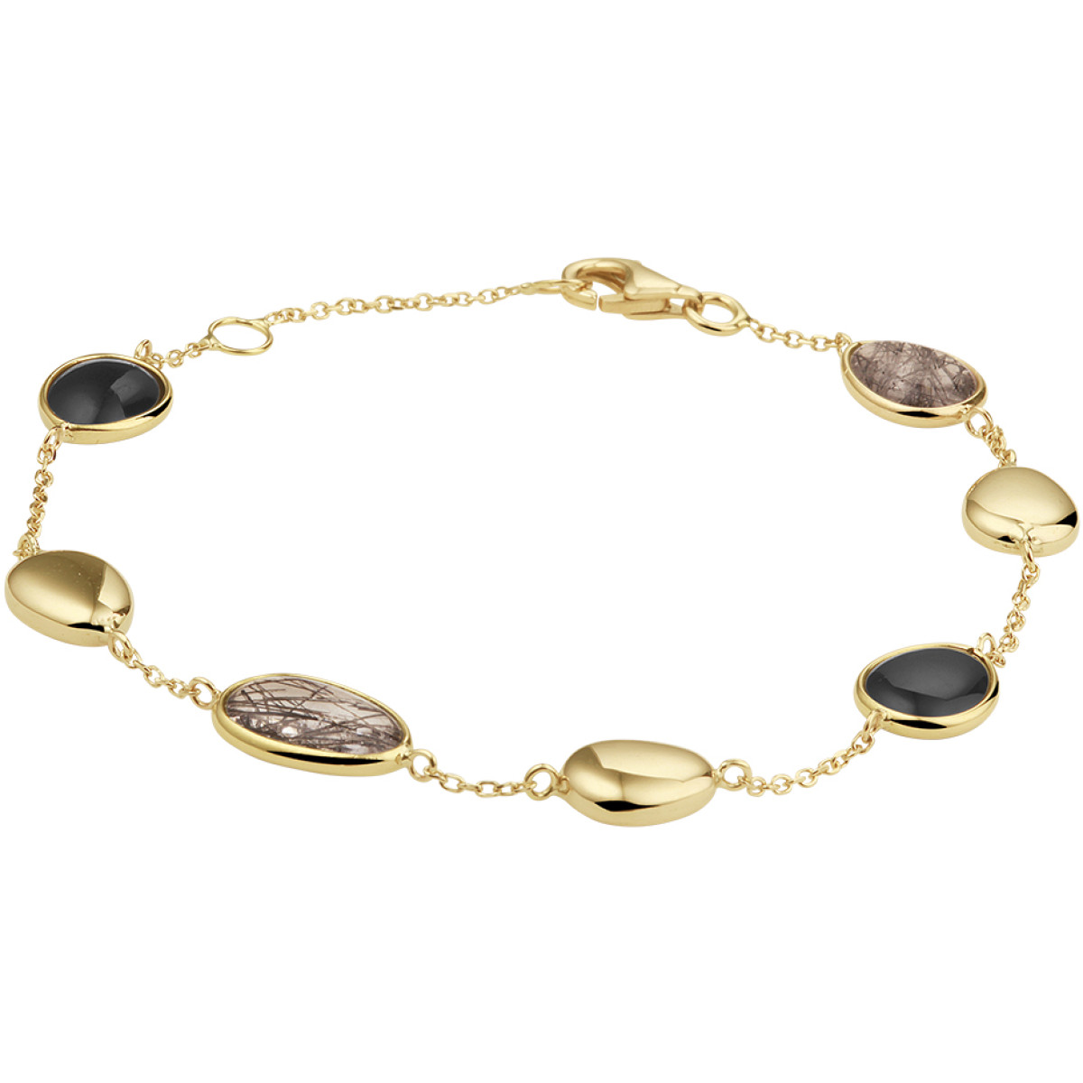 Edelsteen armband zwart rutiel en onyx