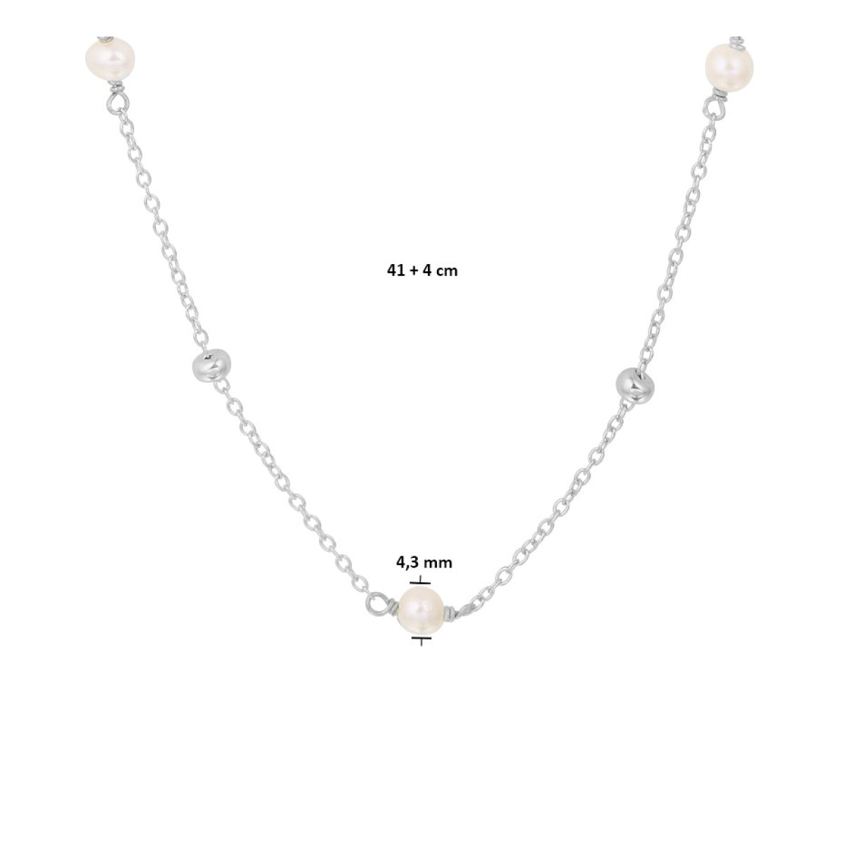 Edelsteen ketting met parel zilver
