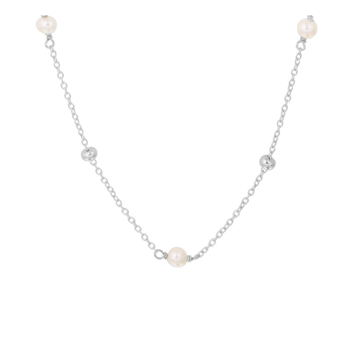 Edelsteen ketting met parel zilver