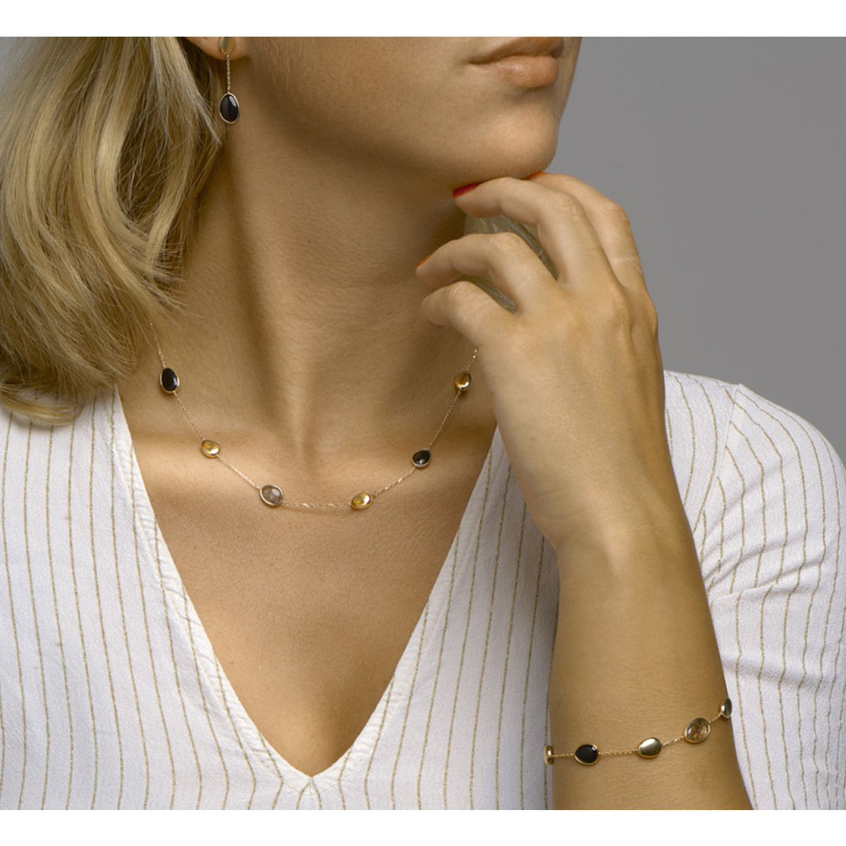 Edelsteen ketting onyx en rutiel
