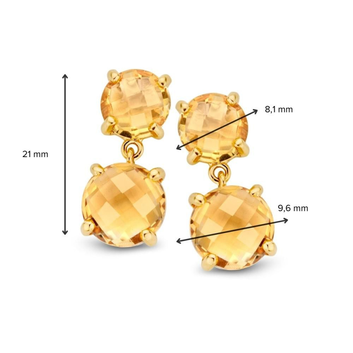 Edelsteen oorbellen met gele/oranje citrien - Hoogte 21 mm