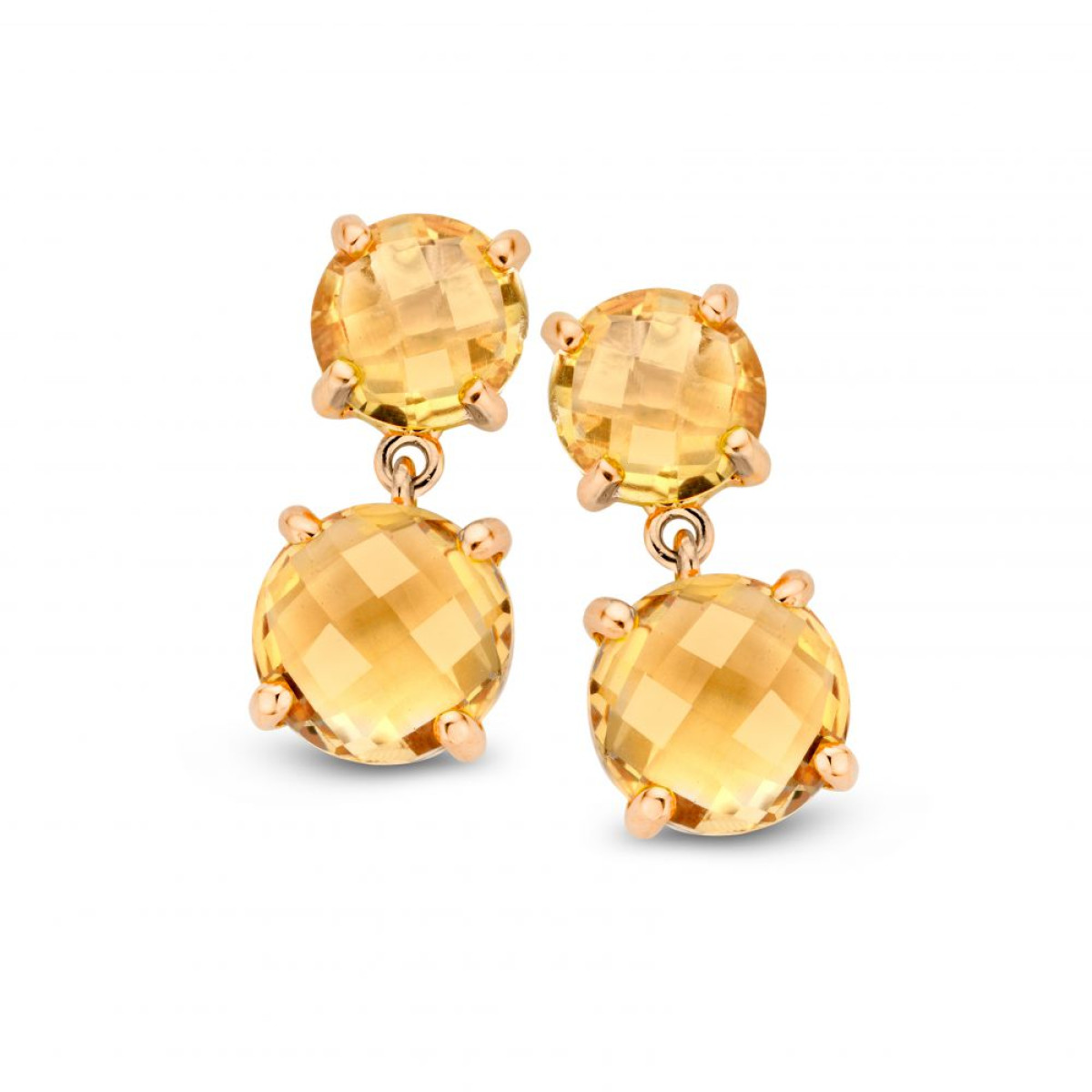 Edelsteen oorbellen met gele/oranje citrien - Hoogte 21 mm