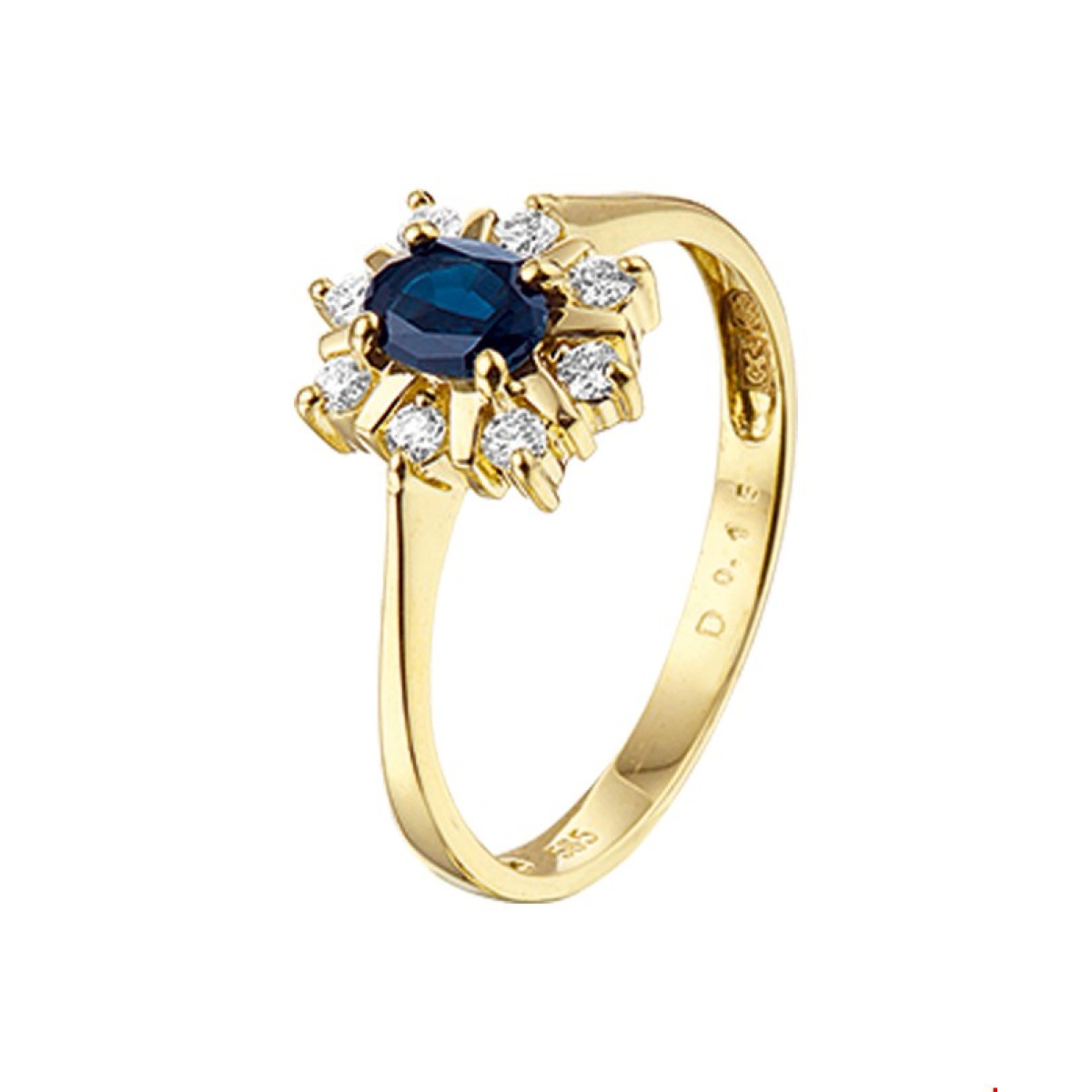 Edelstenen gouden ring met diamanten en saffier