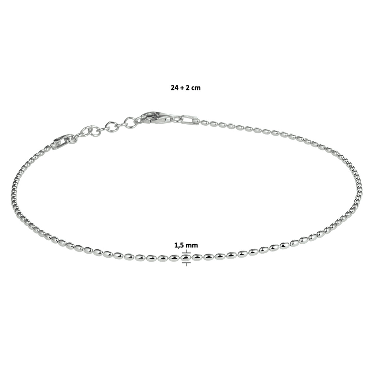 Enkelbandje met bolletjes zilver - Lengte 24 + 2 cm