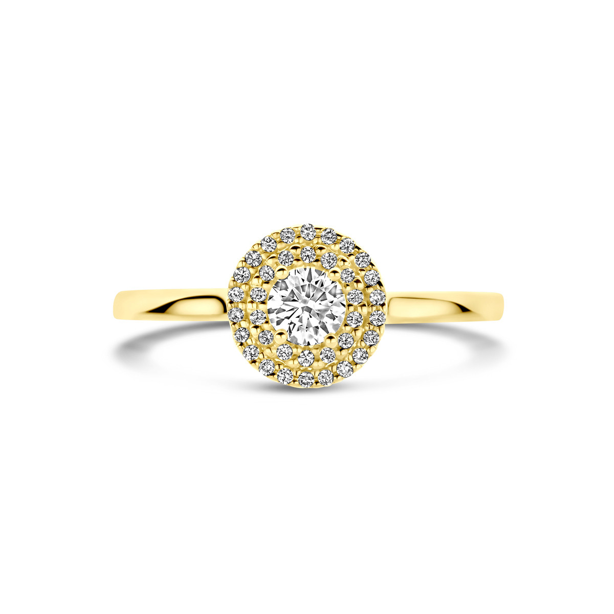 14-karaat gouden diamanten entourage ring 0.36 crt 8.5 mm breed