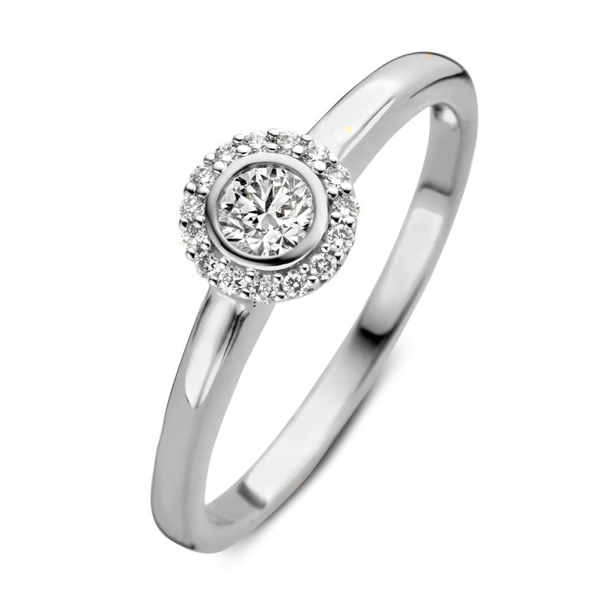 Entourage ring van witgoud met diamant 0.26 crt.