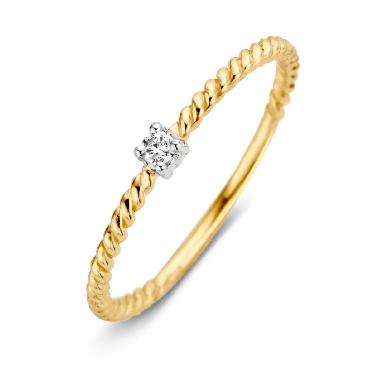 Fijne gouden ring met gedraaide scheen en zirkonia