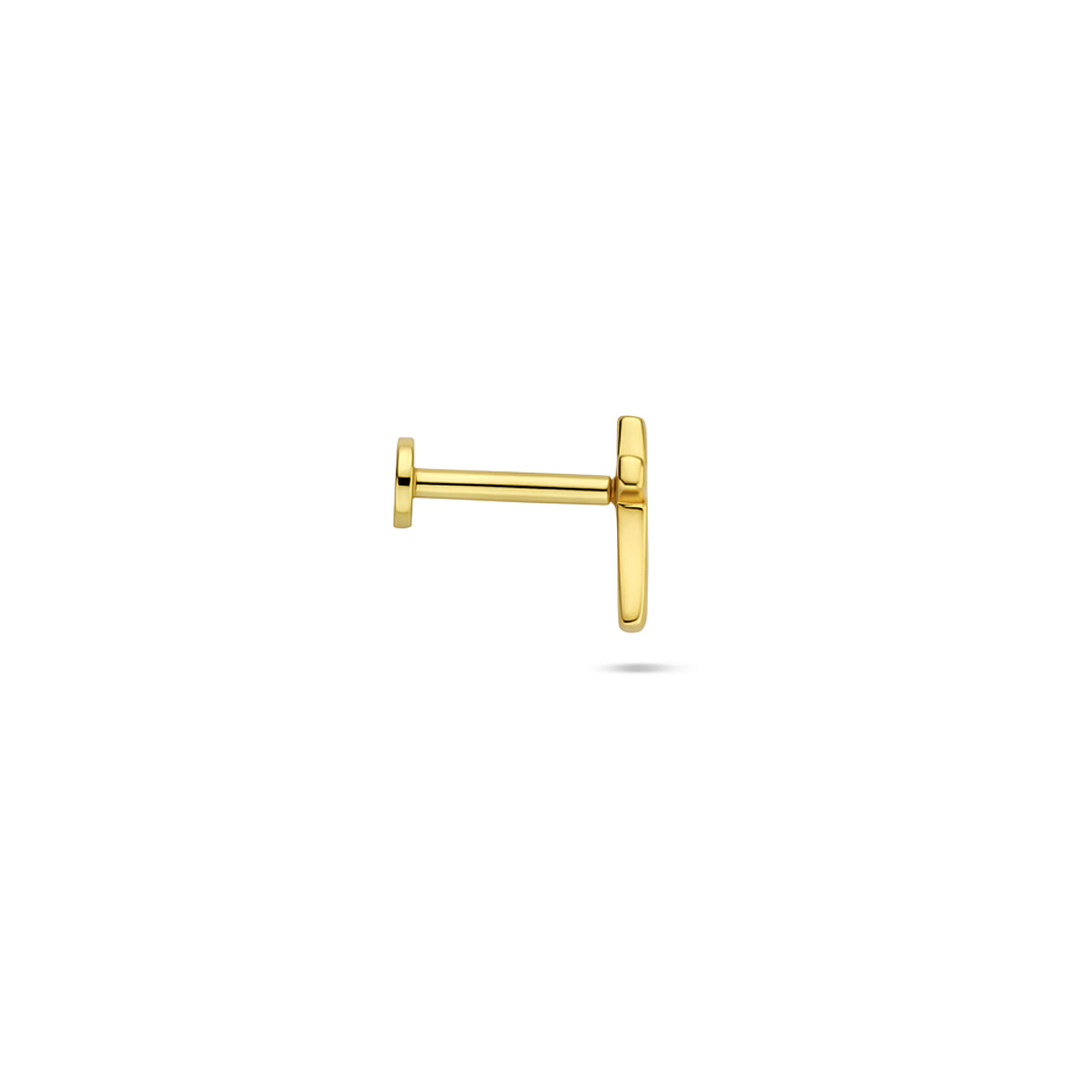 Flat back gold plated oorpiercing met kruisje glanzend 7.5 mm hoog - per stuk