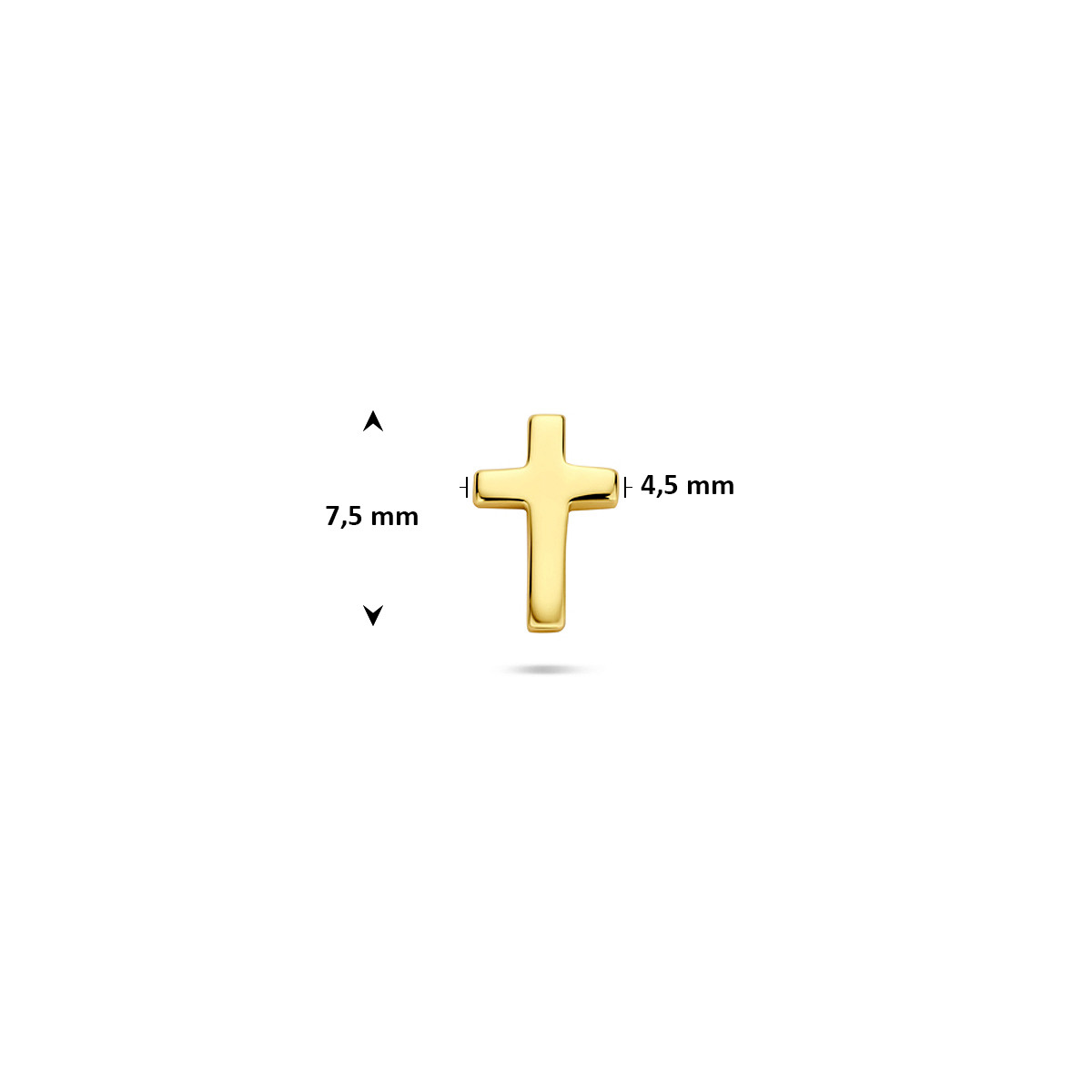Flat back gold plated oorpiercing met kruisje glanzend 7.5 mm hoog - per stuk