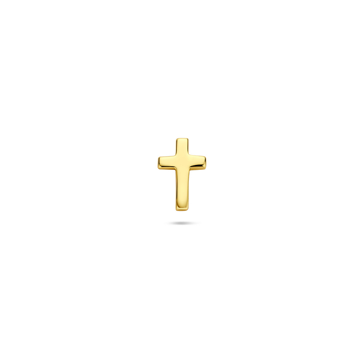 Flat back gold plated oorpiercing met kruisje glanzend 7.5 mm hoog - per stuk