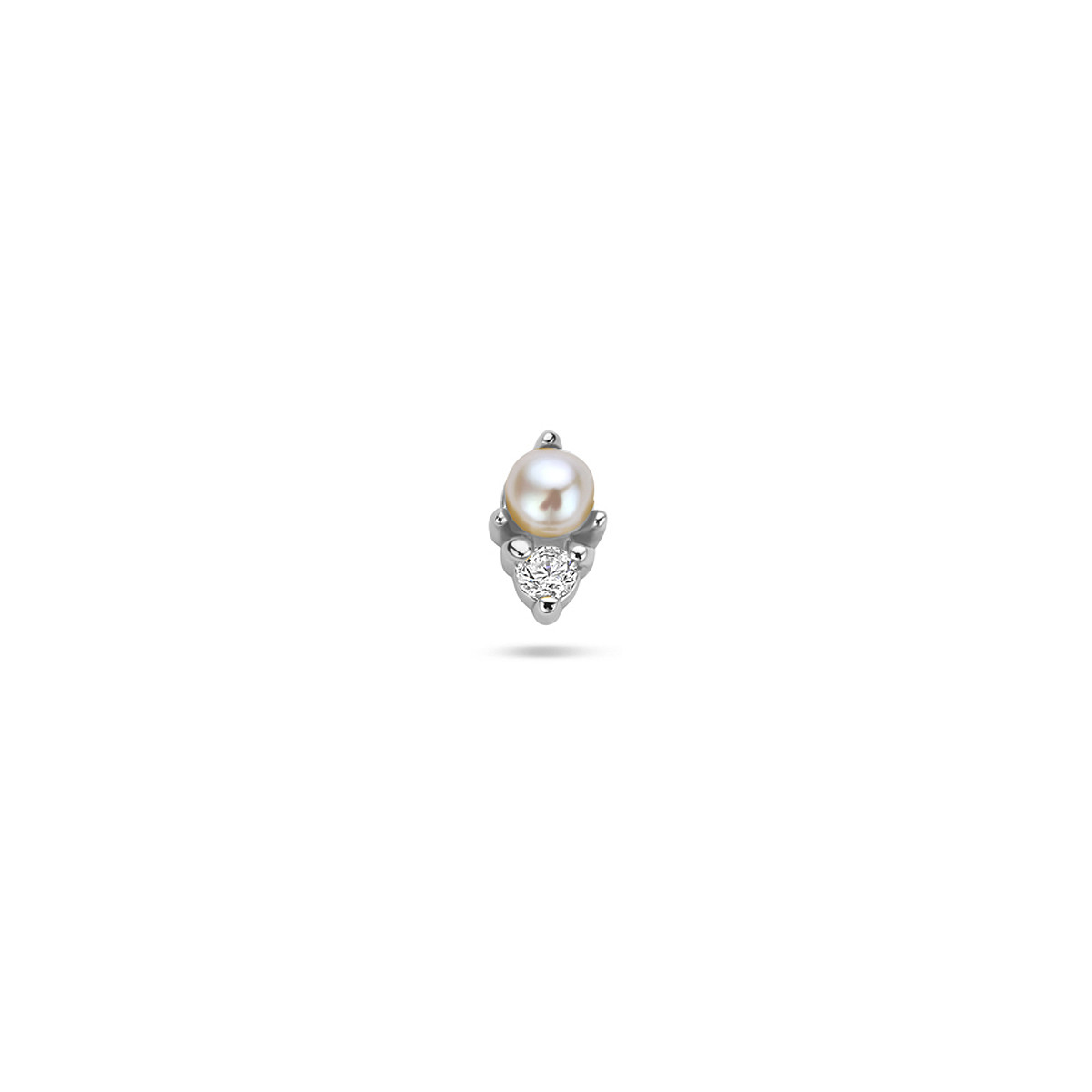 Flatback oorpiercing zilver 925 met parel en zirkonia 4 mm breed - Hoogte 6.5 mm - Per stuk