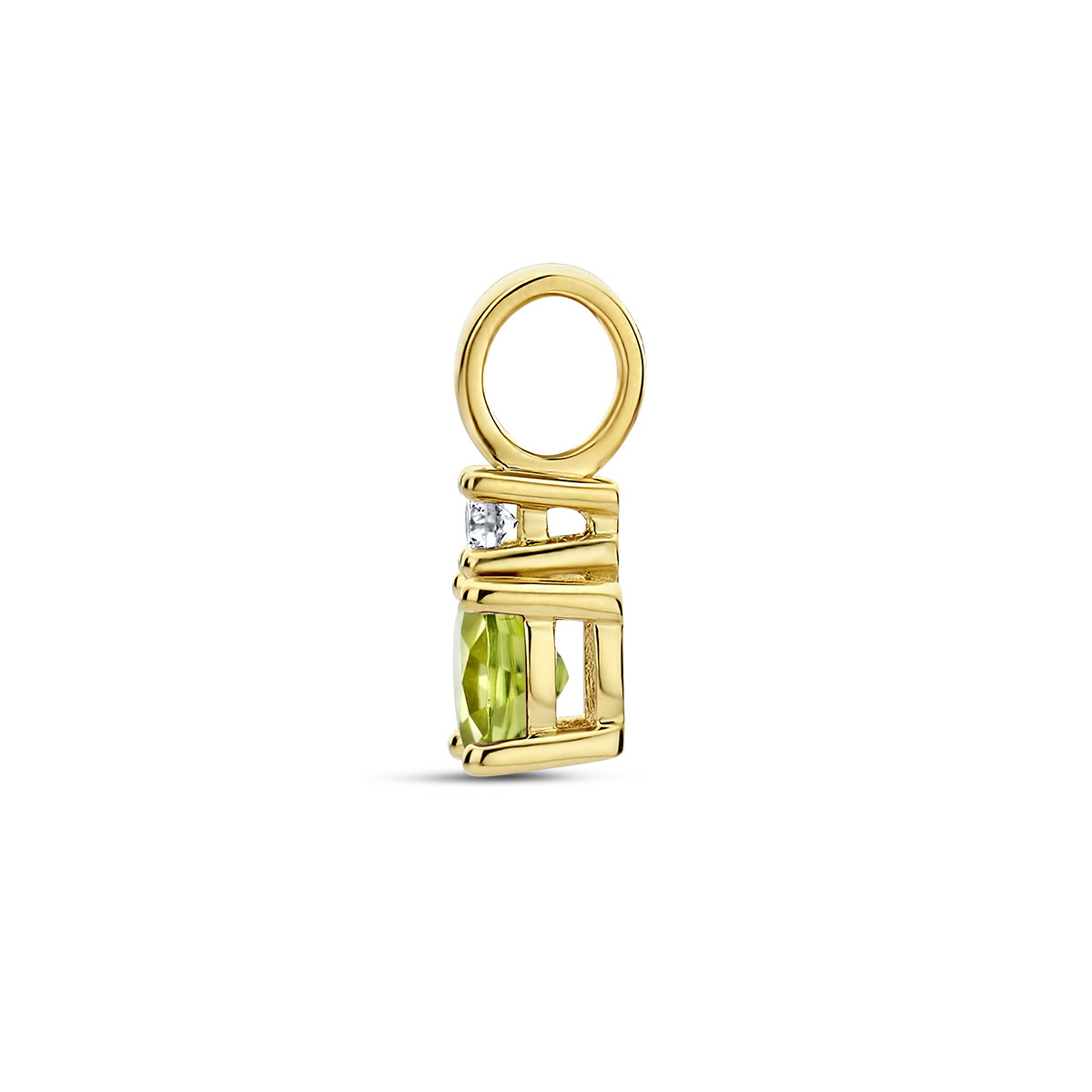 Geboortesteen hanger augustus peridoot en diamant 0.02 crt 14-karaat goud - 4 mm x 10.5 mm