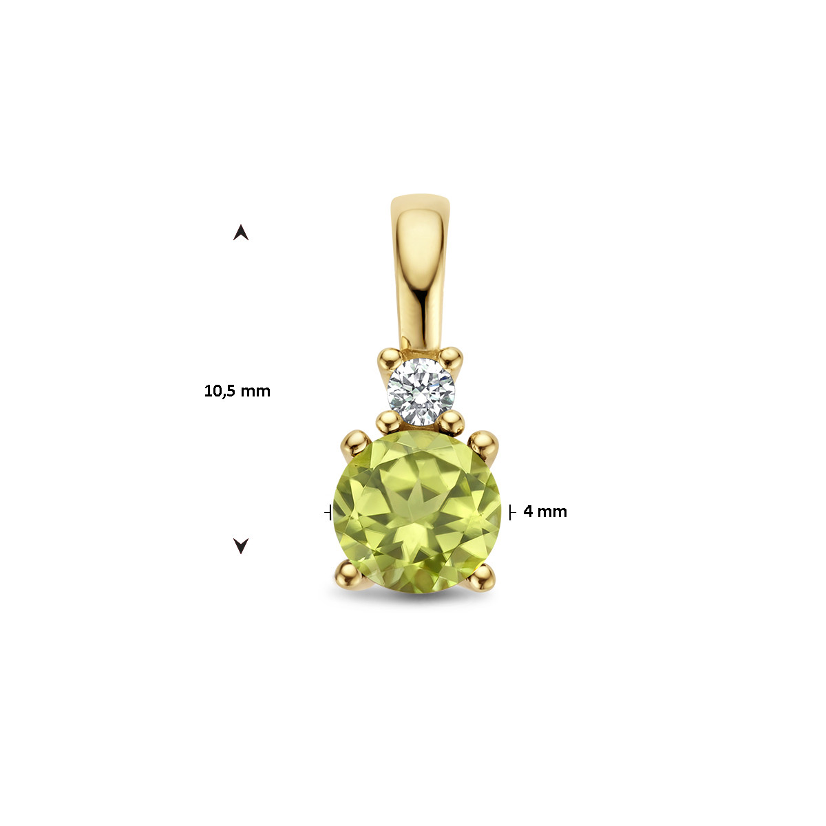 Geboortesteen hanger augustus peridoot en diamant 0.02 crt 14-karaat goud - 4 mm x 10.5 mm
