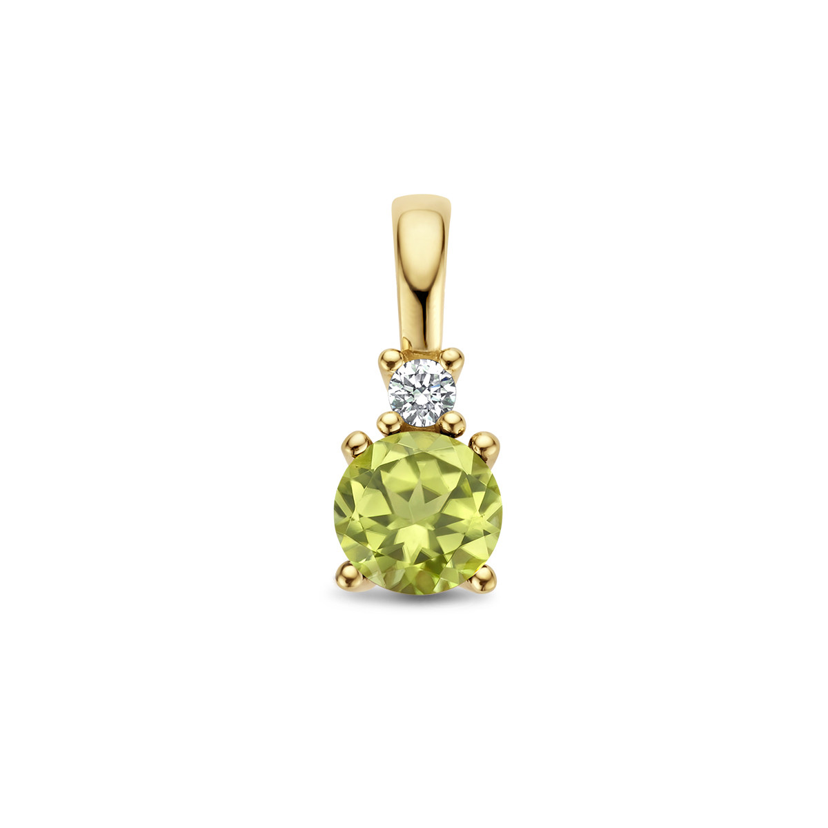 Geboortesteen hanger augustus peridoot en diamant 0.02 crt 14-karaat goud - 4 mm x 10.5 mm