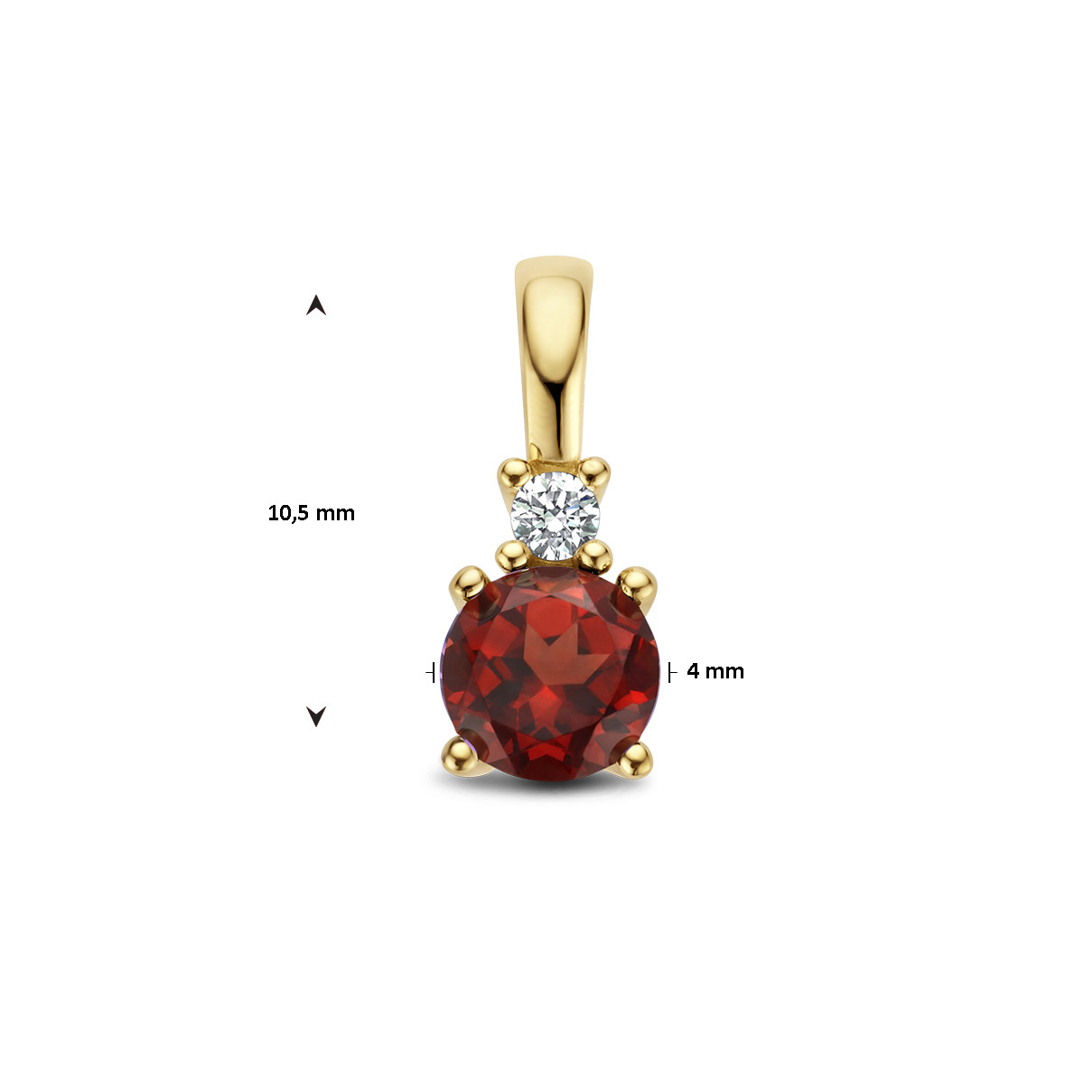 Geboortesteen hanger januari granaat en diamant 0.02 crt 14-karaat goud - 4 mm x 10.5 mm