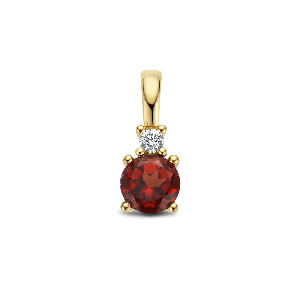 Geboortesteen hanger januari granaat en diamant 0.02 crt 14-karaat goud - 4 mm x 10.5 mm