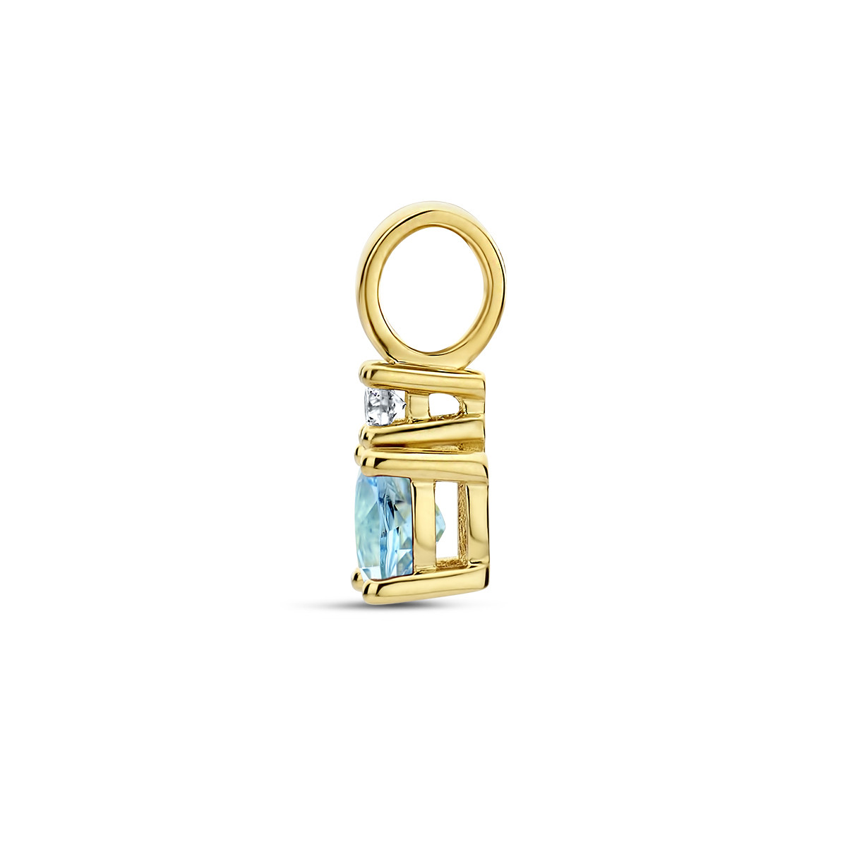 Geboortesteen hanger maart aquamarijn en diamant 0.02 crt 14-karaat goud - 4 mm x 10.5 mm