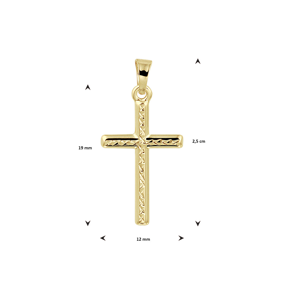 Gediamanteerde gouden hanger kruis - 25 x 12 mm