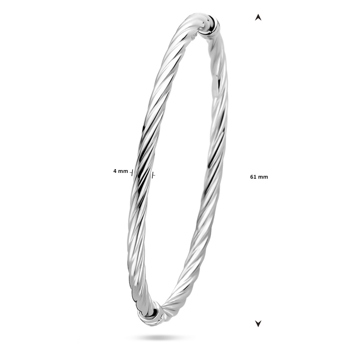 Gedraaide 925 zilveren bangle met scharniersluiting 4 mm - Diameter 61 mm